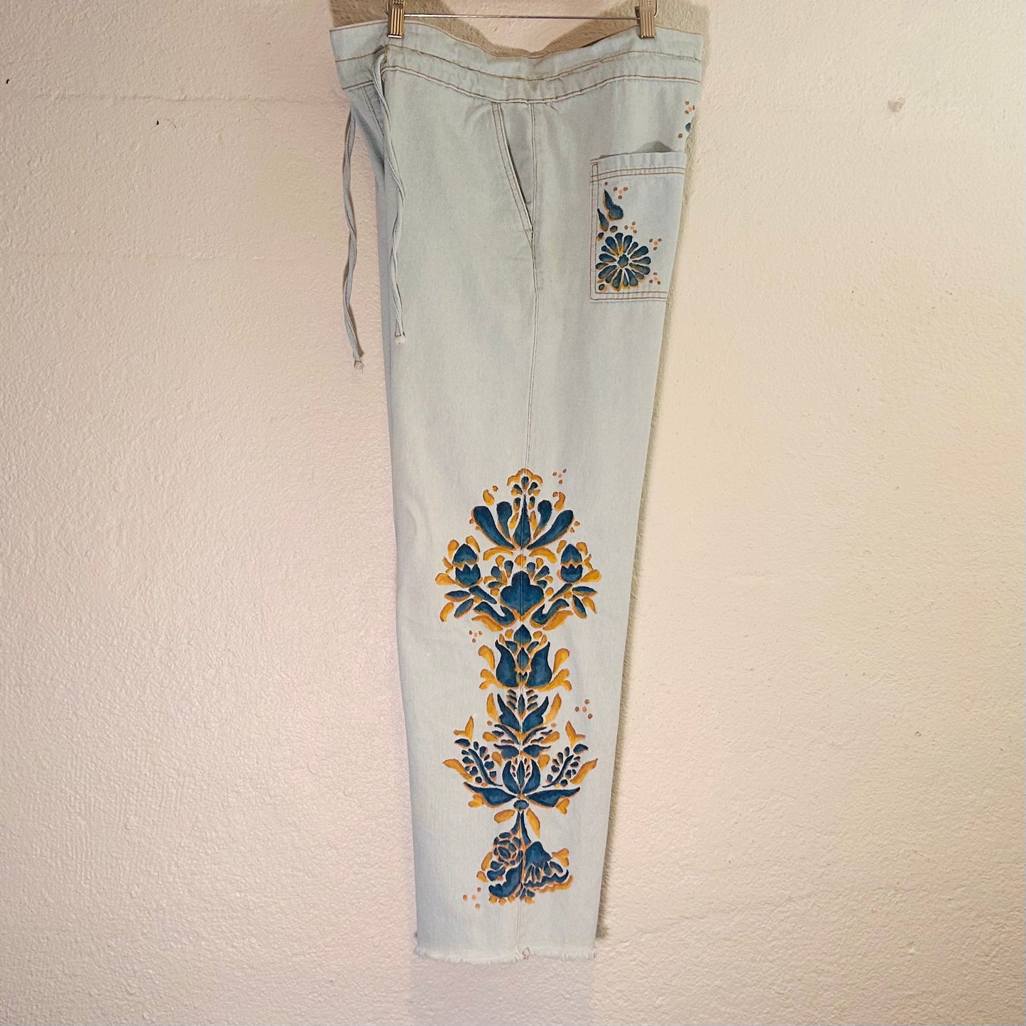 Mural in Movement Drawstring Pants, Hand-painted Thrift Flip Fashion