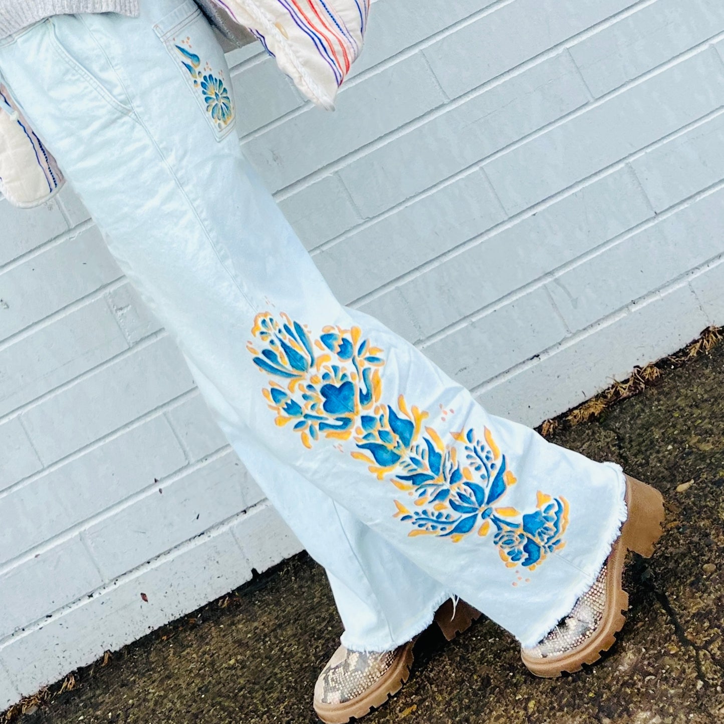 Mural in Movement Drawstring Pants, Hand-painted Thrift Flip Fashion