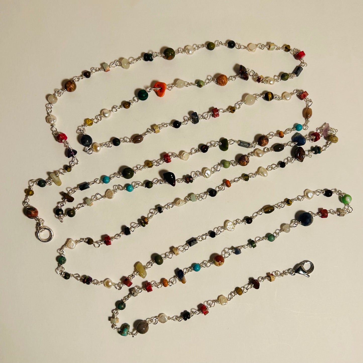 Gemstone & Pearl, 64” Long Chain