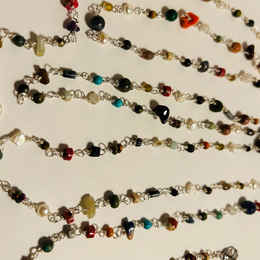 Gemstone & Pearl, 64” Long Chain