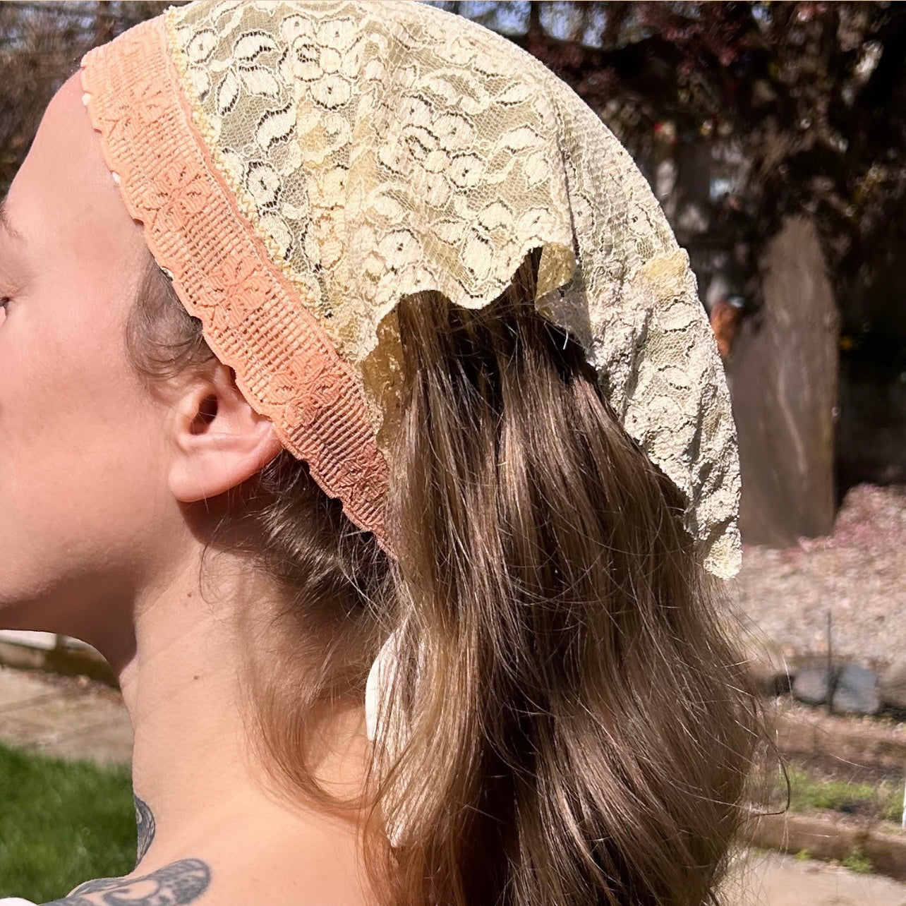 Flirty Fawn, UpCycled Fabric Head Kerchief SAMPLE
