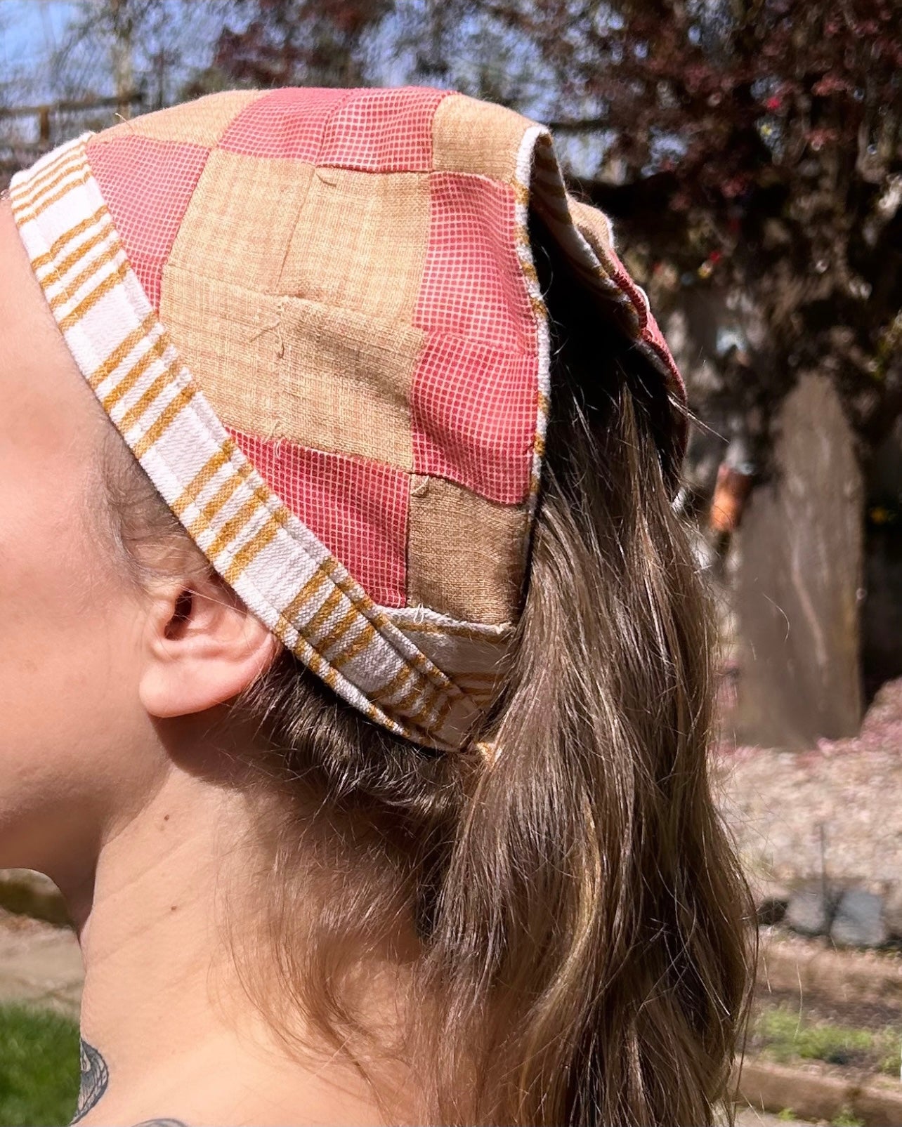 Zara’s Feed Sack, UpCycled Fabric Head Kerchief