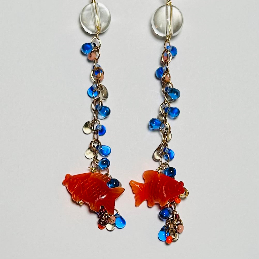 Feeding the Fishies, Glass Bead Statement Earrings