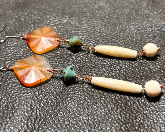 Carnelian Sun, Dangling Earrings