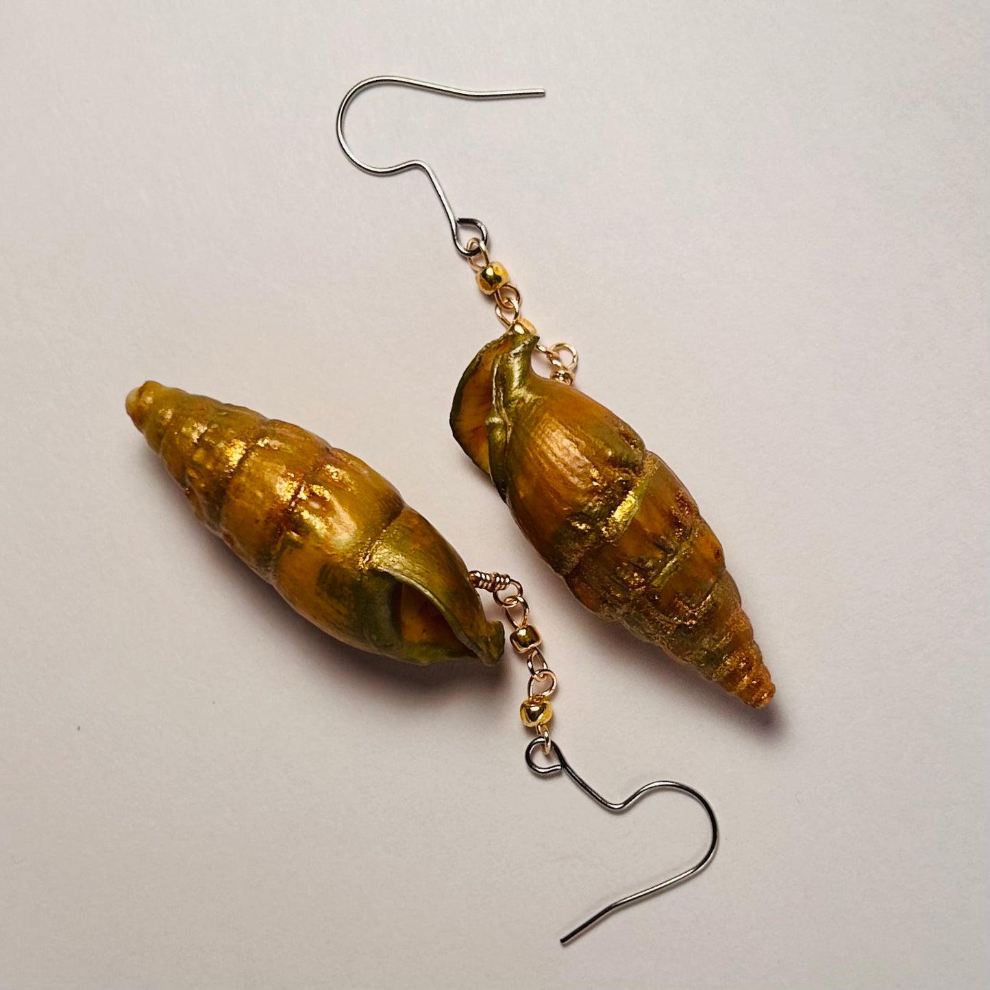 Sunken Empire, Hand-painted Shell Drop Earrings