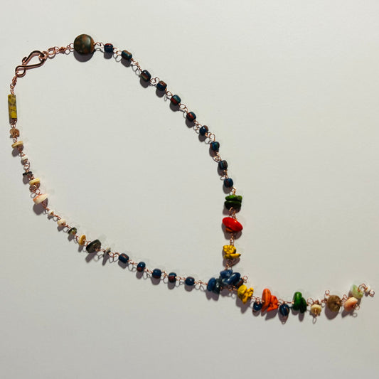 Handmade Beaded Necklace


16.5 inches in length, non-adjustable, rose gold plated hook & eye closure 


Created With: Rose Gold Plated Copper Wire, Vintage Trade Beads, Gemstone Beads: Sodalite, Magnesite, Jasper, & Various Shell Beads