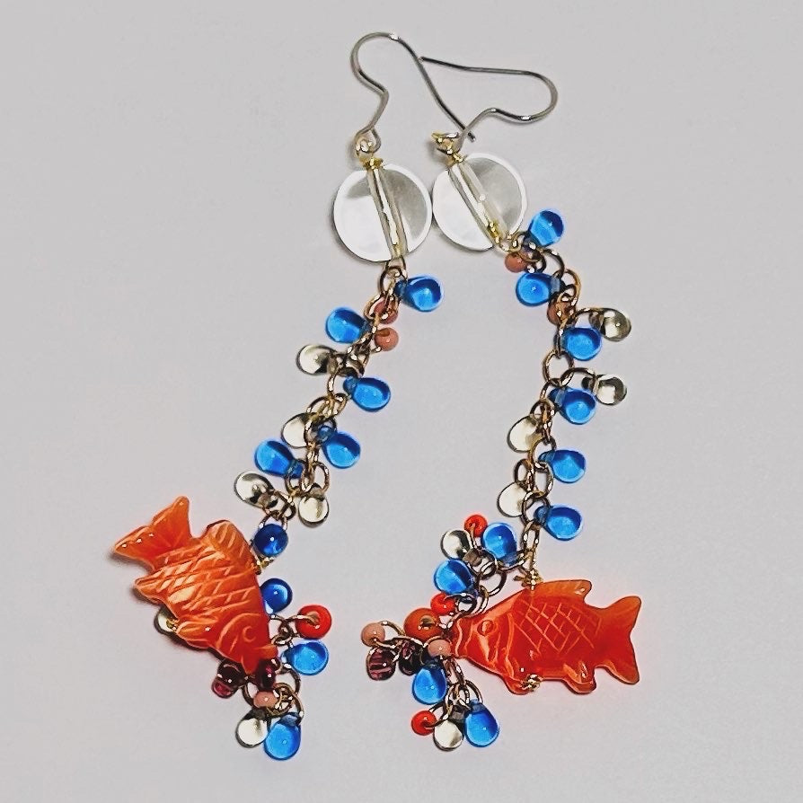 Feeding the Fishies, Glass Bead Statement Earrings