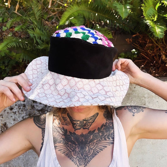 Secrets In The Garden, Wide Brimmed Hat, UpCycled Fashion