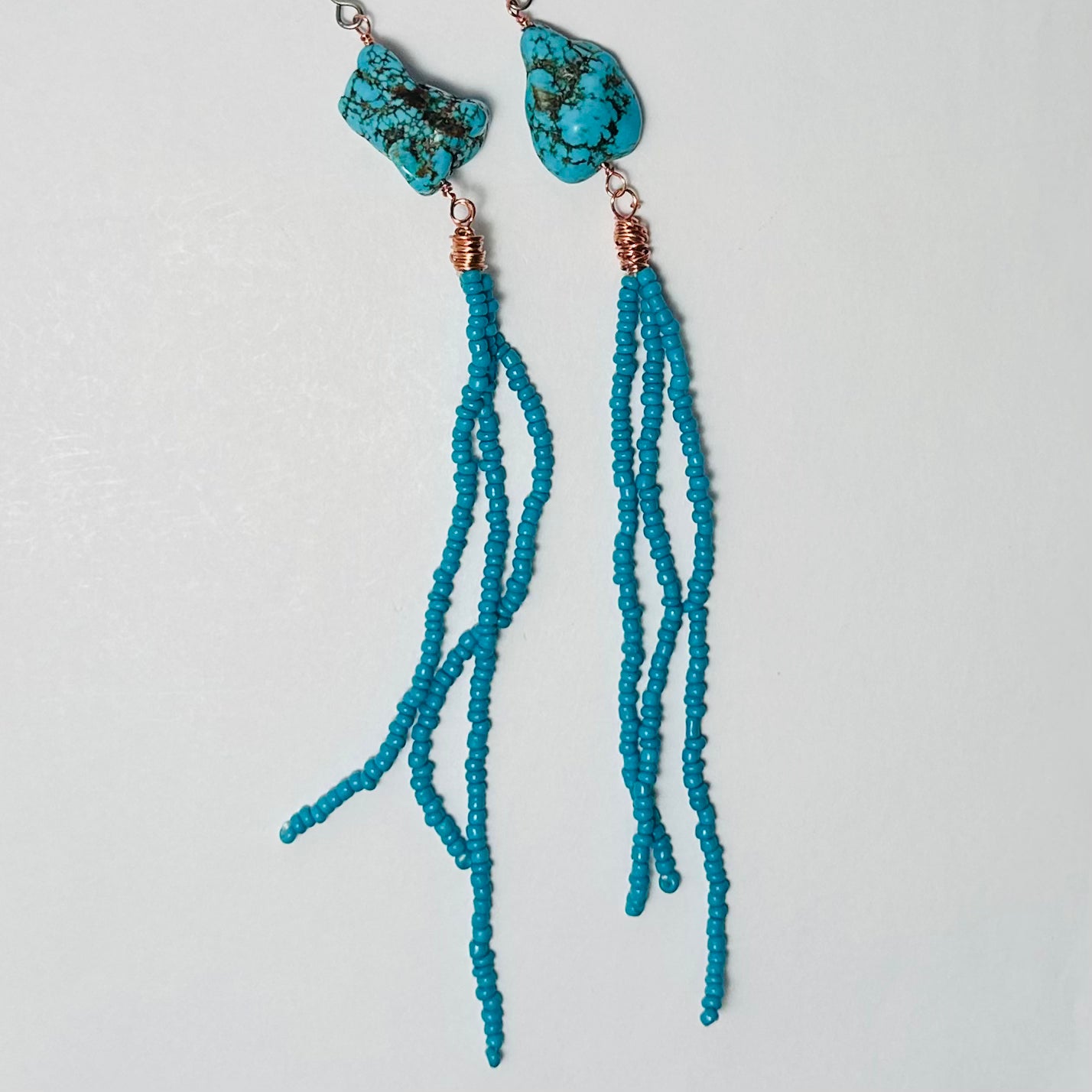 Turquoise Tassel, Beaded Fringe Earrings