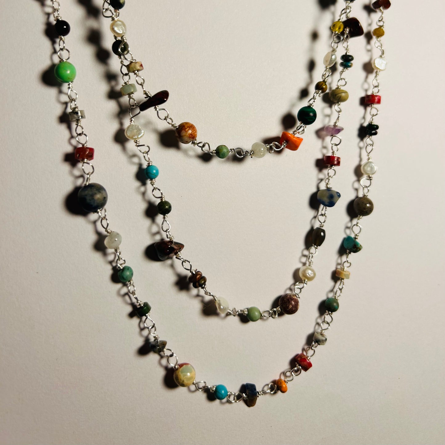 Gemstone & Pearl, 64” Long Chain