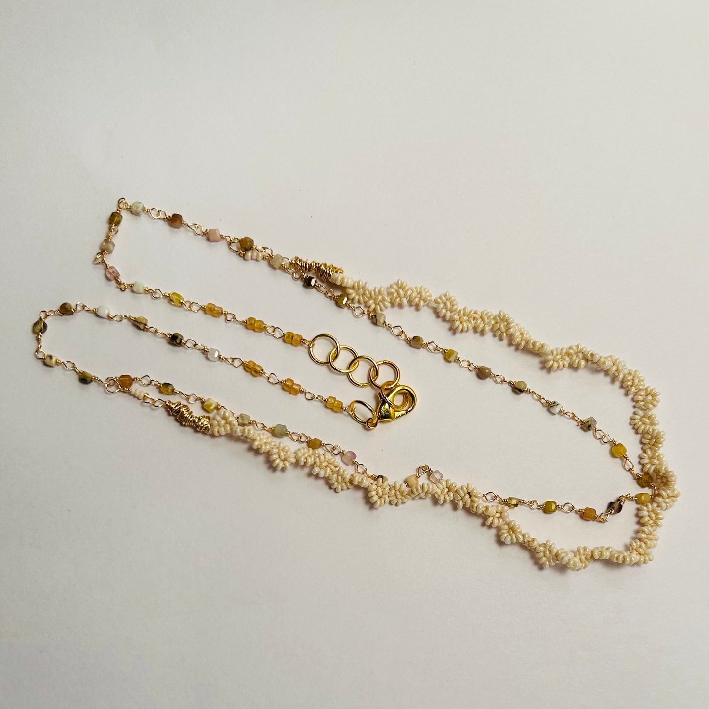 Soft & Sweet, MultiStrand Chain & Stitched Bead Necklace