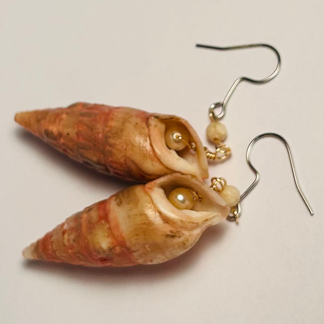 Baby Venus, Hand-painted Shell Drop Earrings