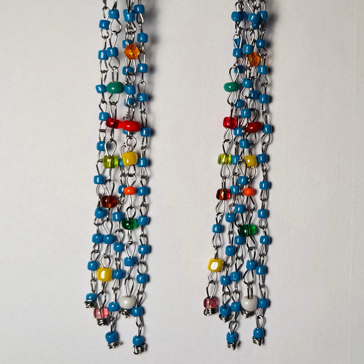 Pool Party, Beaded Chain Fringe Earrings