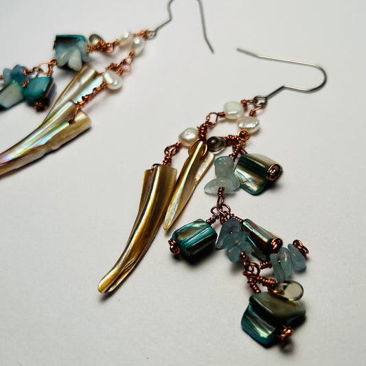 Sisters of Pearl, Dangling Beaded Earrings