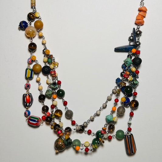 Clustered Culture, Multi-Strand Beaded Chain & Suede Necklace