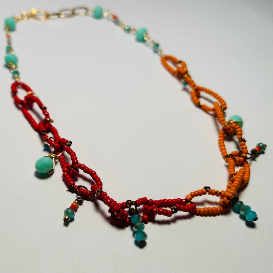 Fire & Ice, Beaded Chain Link Necklace