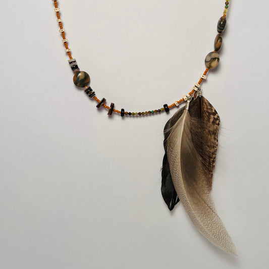 Soft Landing, Beaded & Feathered Necklace
