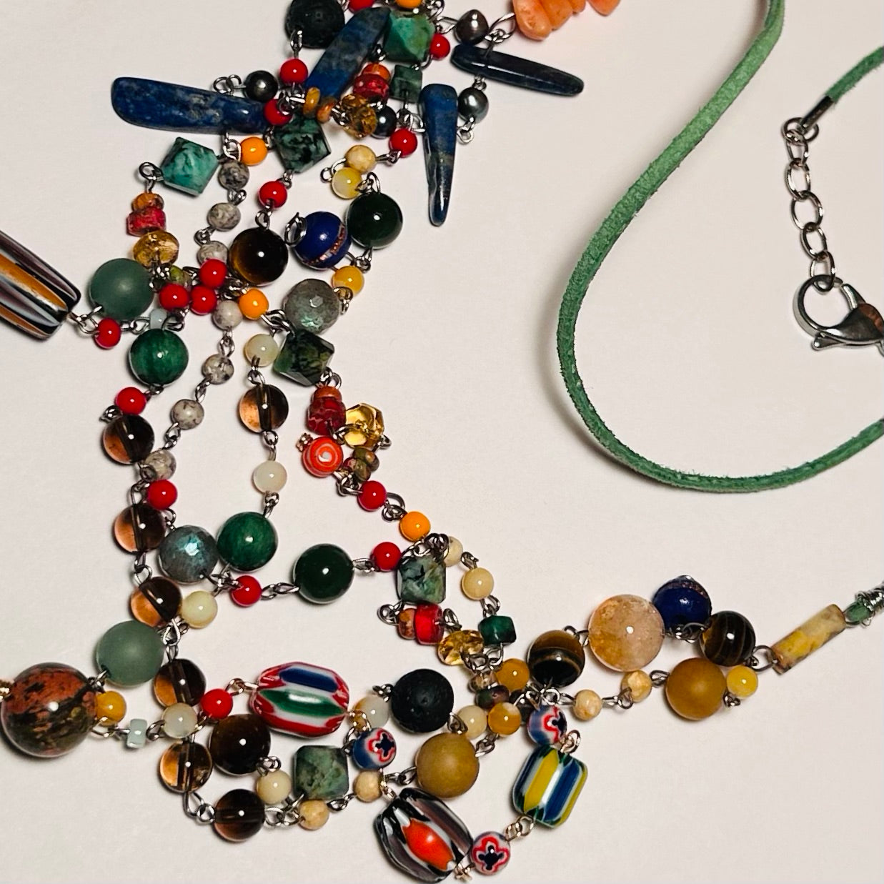 Clustered Culture, Multi-Strand Beaded Chain & Suede Necklace