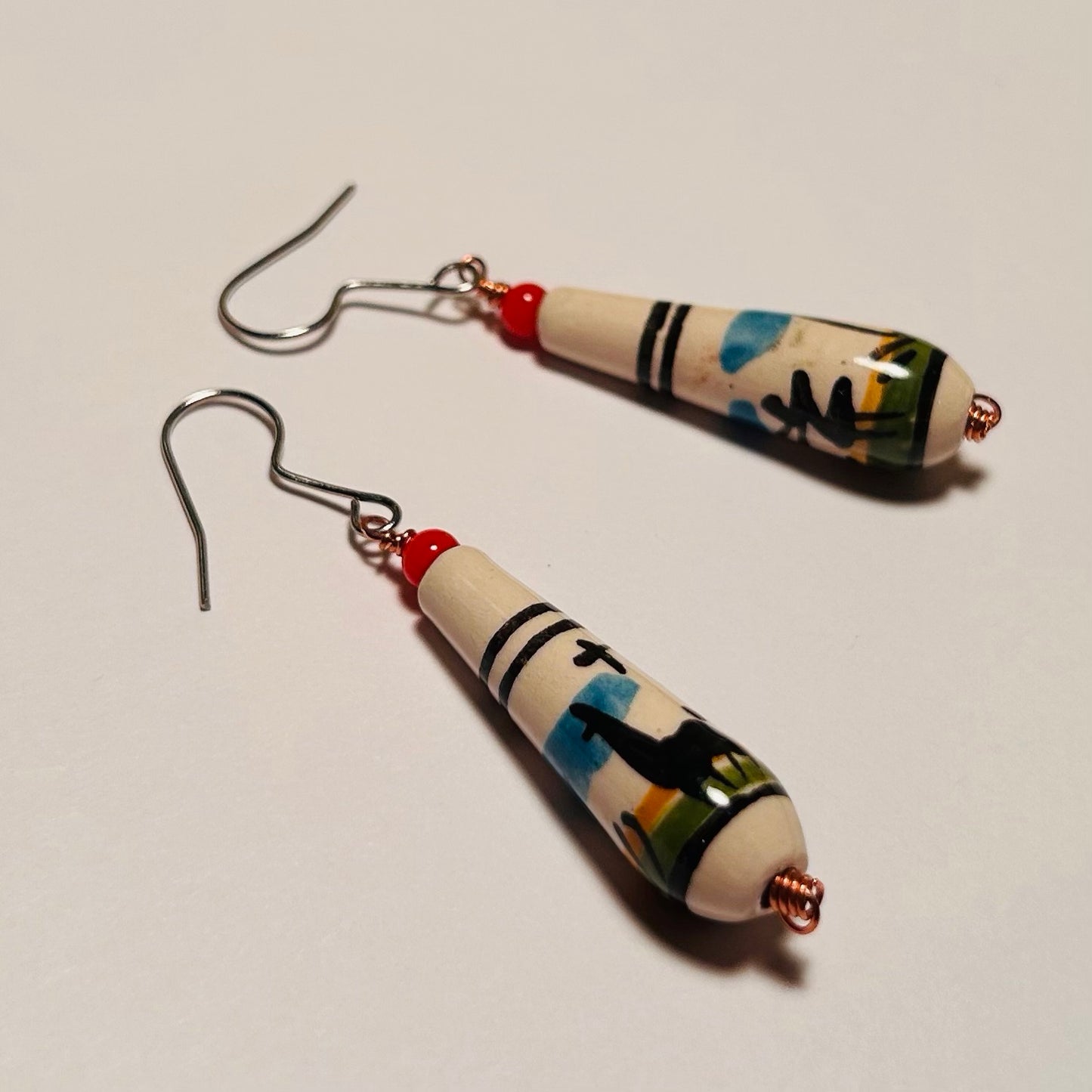 Llama Beans, Hand-painted Ceramic Drop Earrings