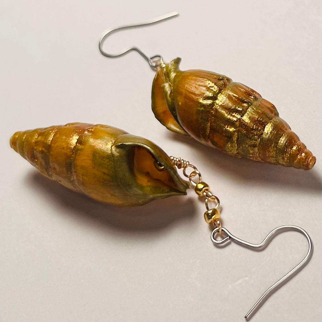 Sunken Empire, Hand-painted Shell Drop Earrings