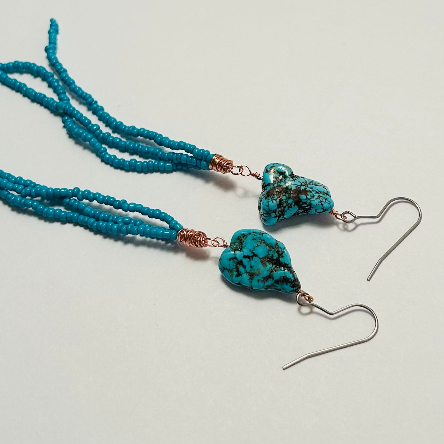 Turquoise Tassel, Beaded Fringe Earrings