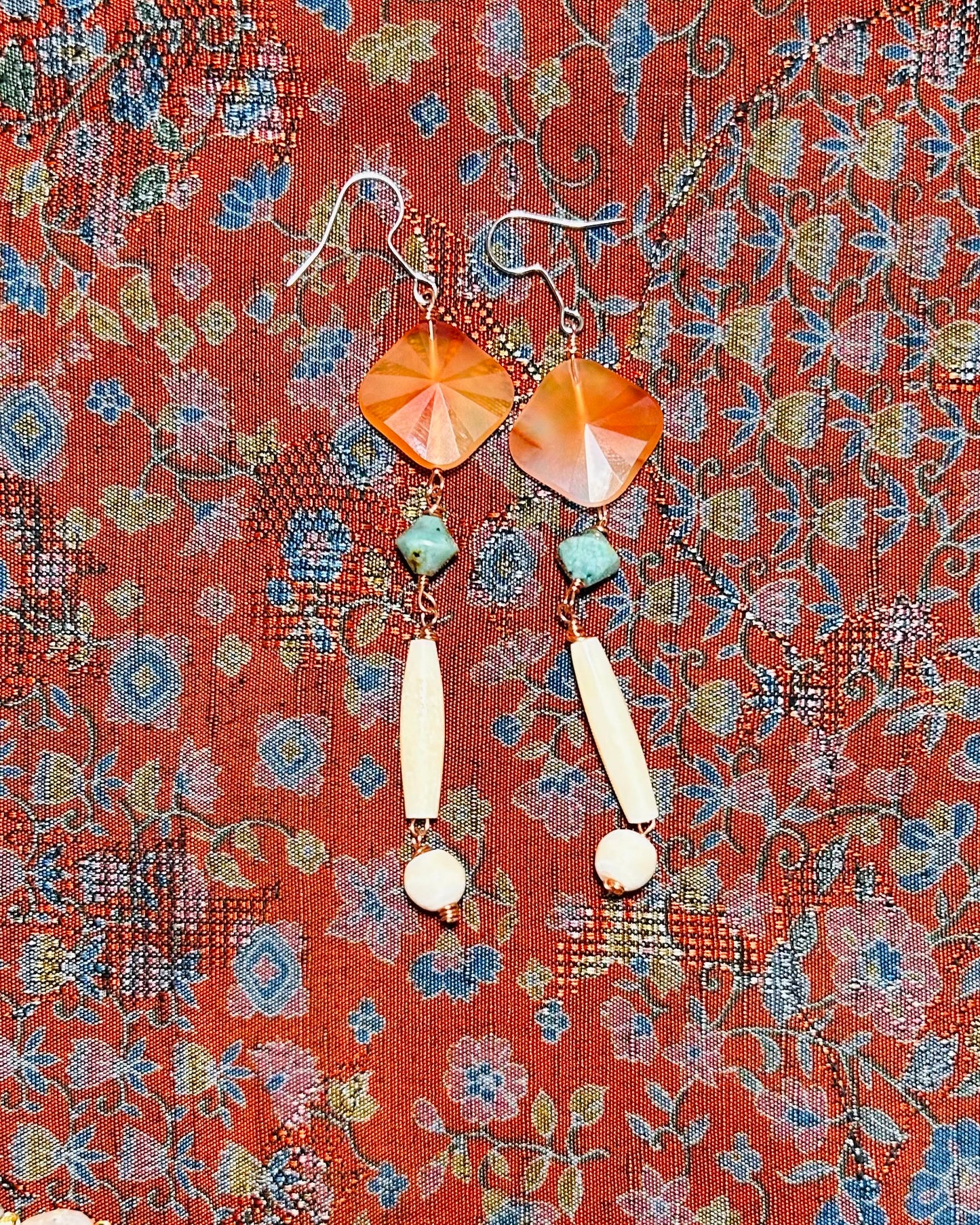 Carnelian Sun, Dangling Earrings