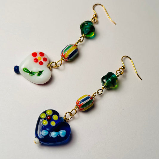 Sweet Hearts, Beaded Dangling Earrings