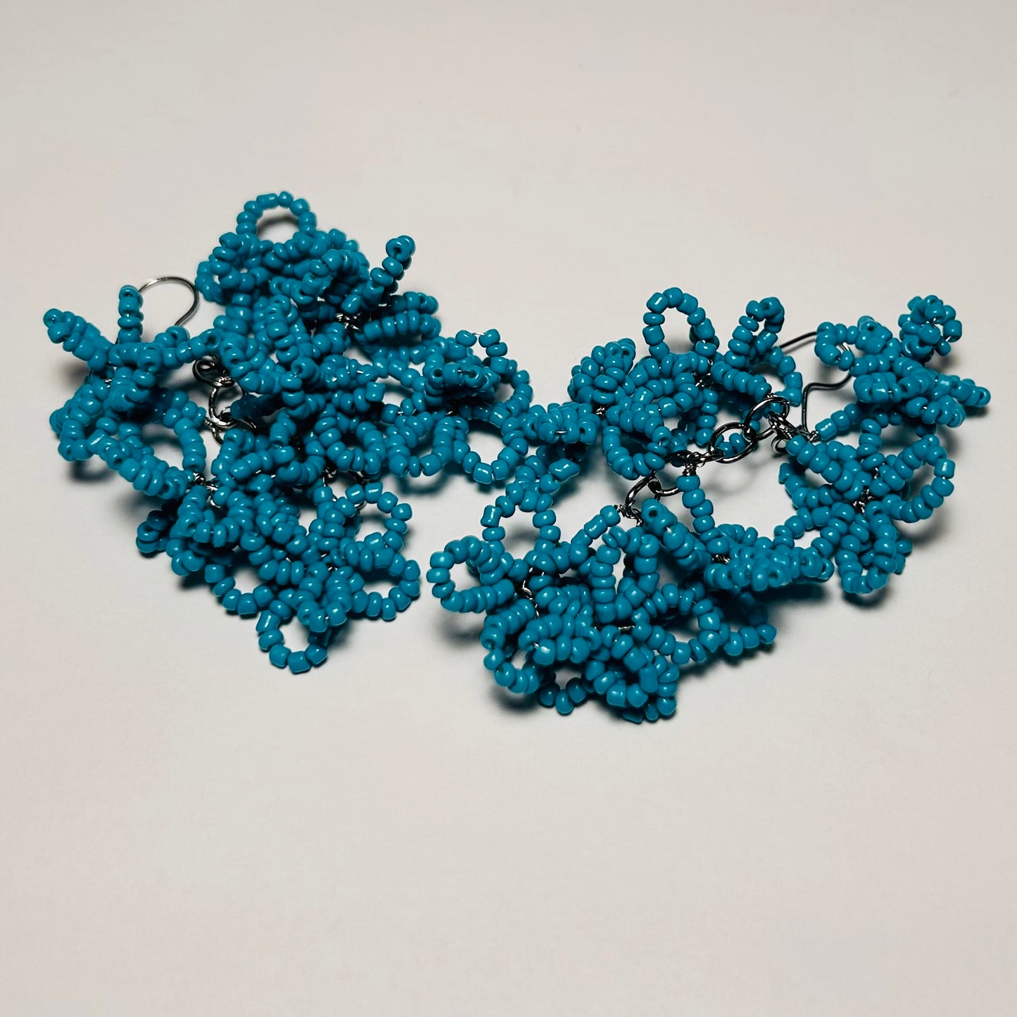 Perennial Blue, Beaded Flower Dangling Earrings