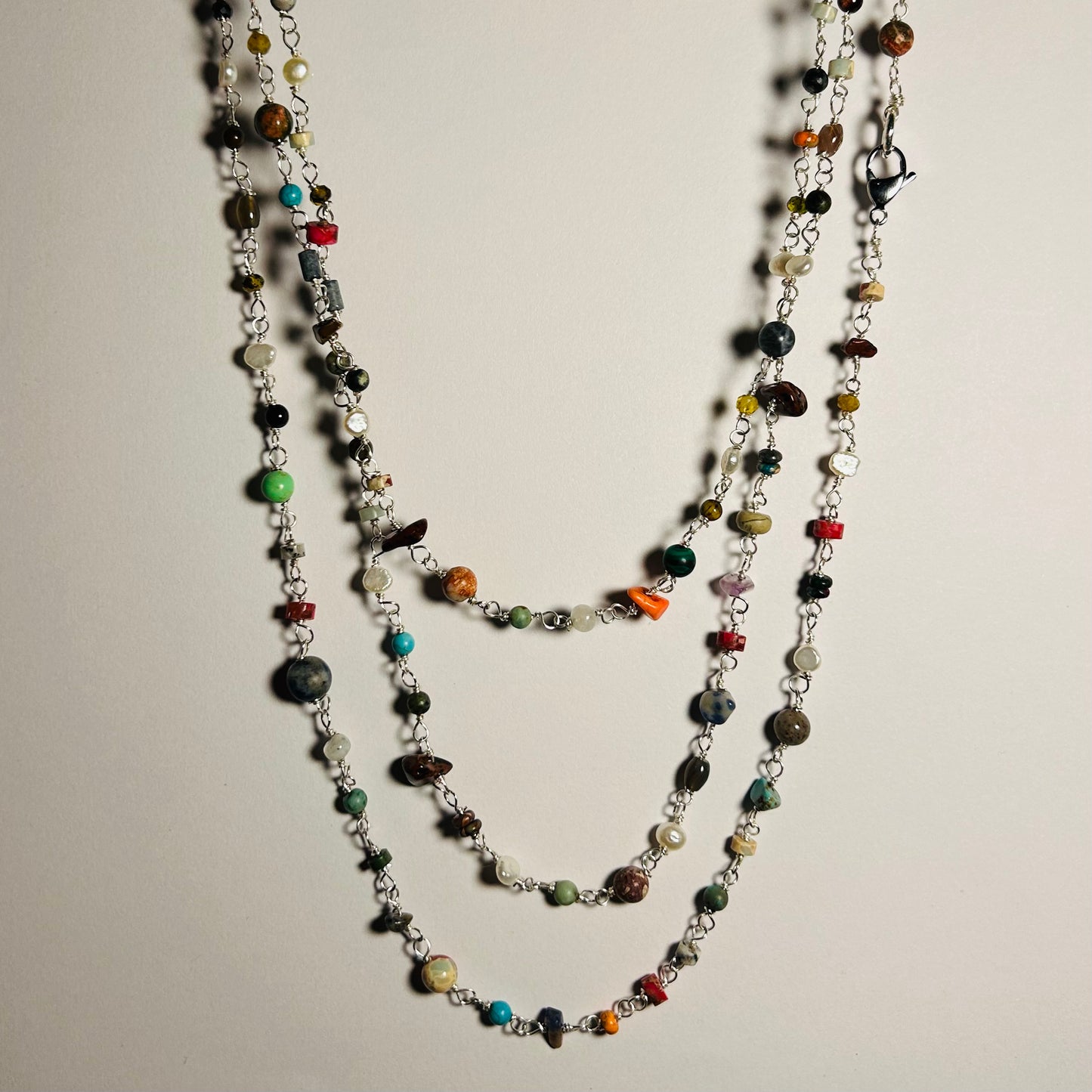 Gemstone & Pearl, 64” Long Chain