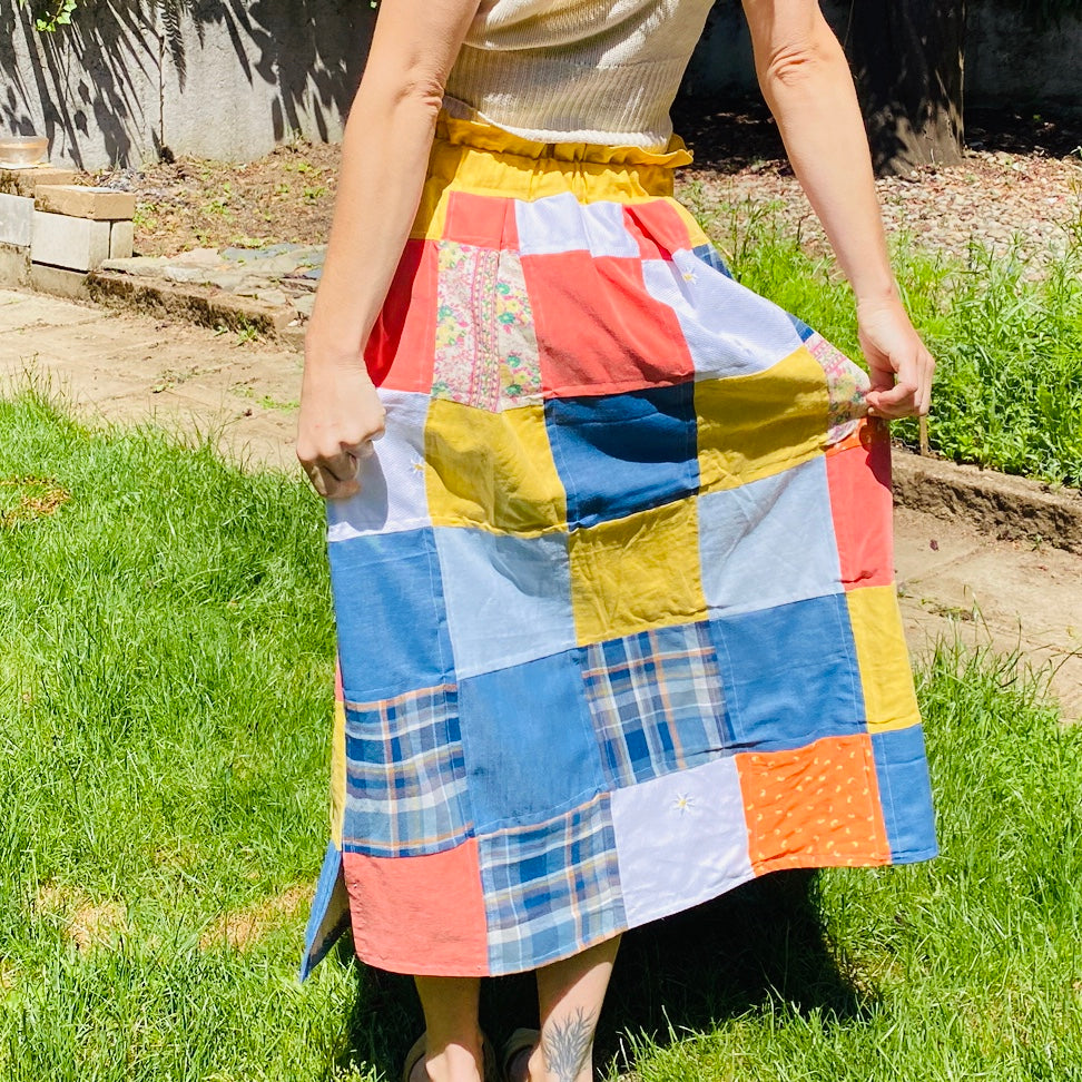 Prairie Patchwork Quilted Skirt, UpCycled Fabric Handmade Fashion