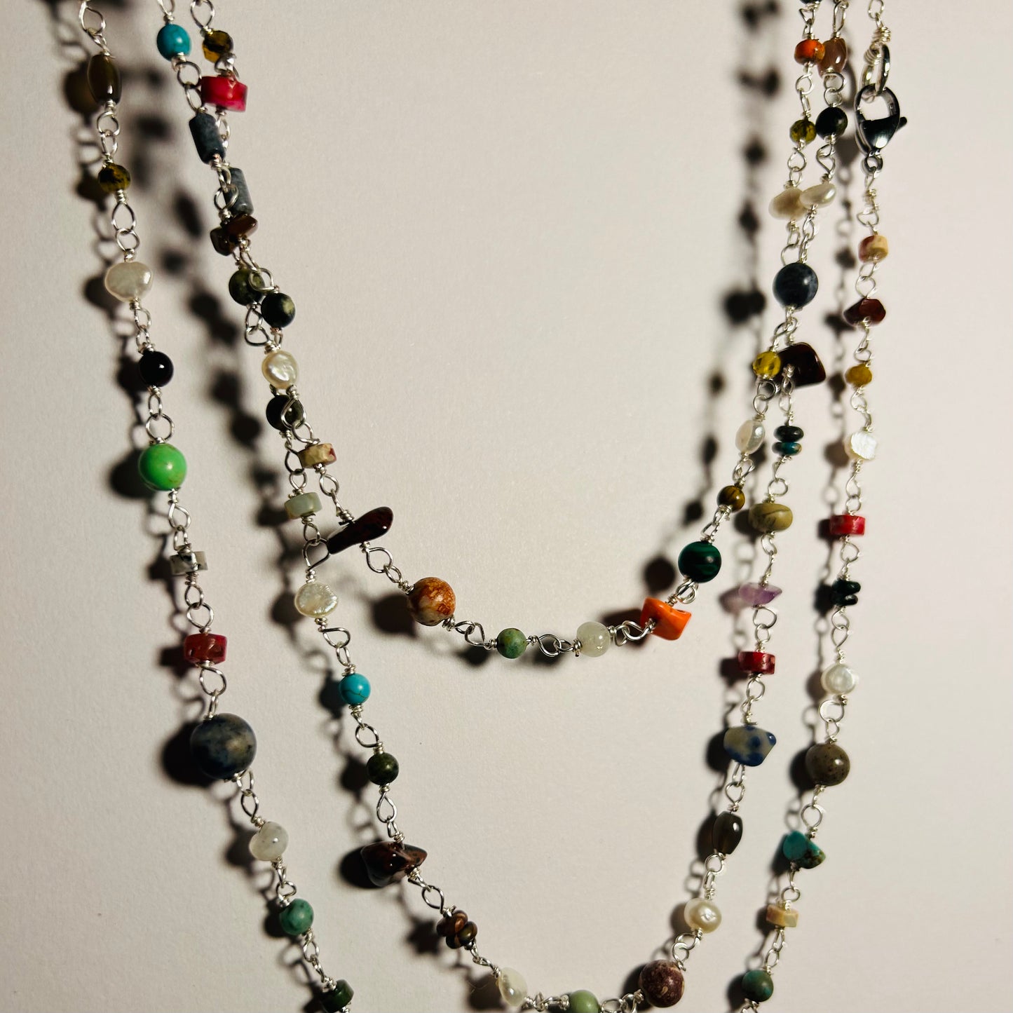 Gemstone & Pearl, 64” Long Chain