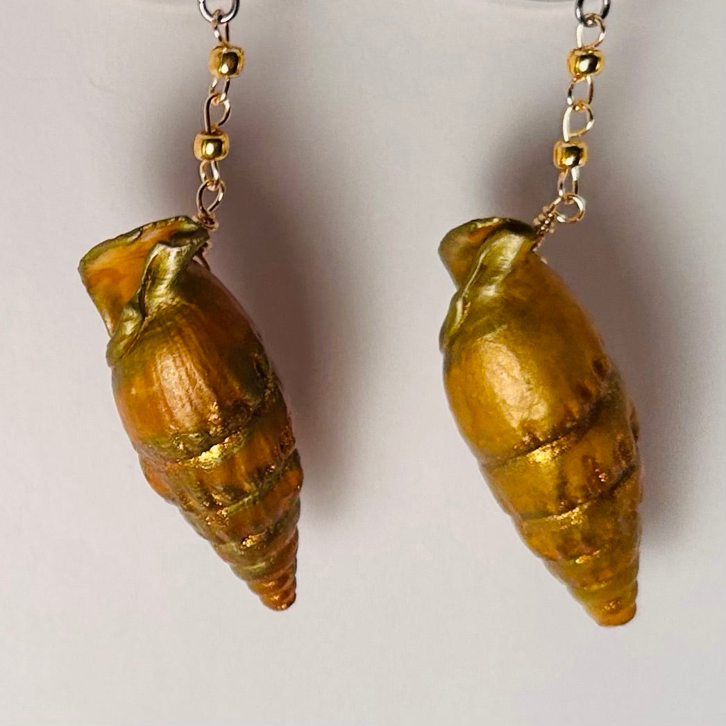 Sunken Empire, Hand-painted Shell Drop Earrings