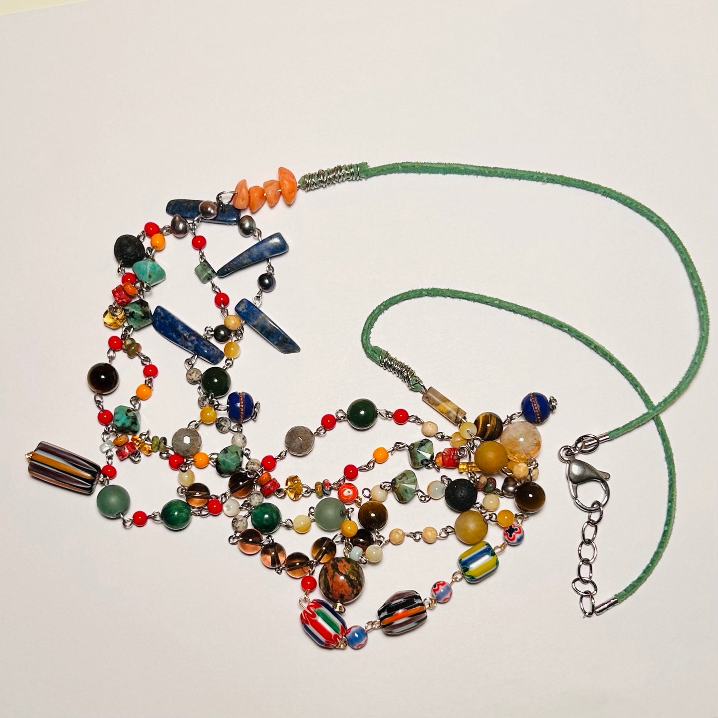 Clustered Culture, Multi-Strand Beaded Chain & Suede Necklace