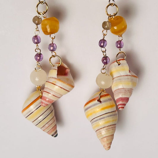 Rizz by the Sea, Dangling Bead & Shell Earrings