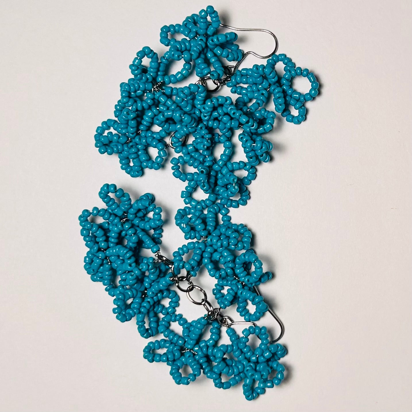 Perennial Blue, Beaded Flower Dangling Earrings
